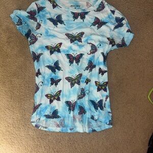 On Fire Blue and Pink Butterfly Tee